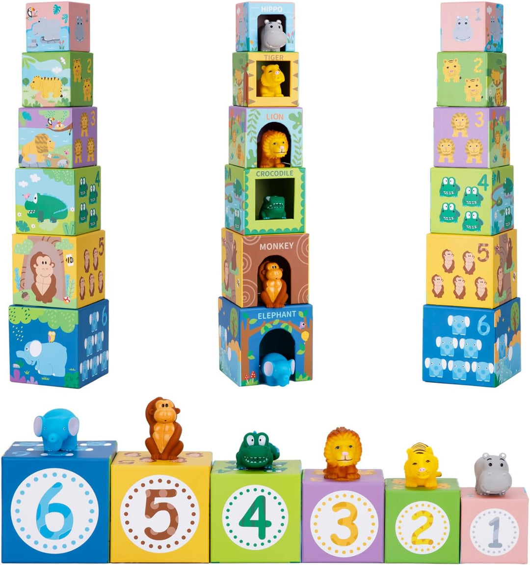 KMTJT Baby Stapelturm und Stapelwürfel ab 1 Jahr, Tier Montessori Spielzeug ab 1 2 3 Jahr, Geschenk
