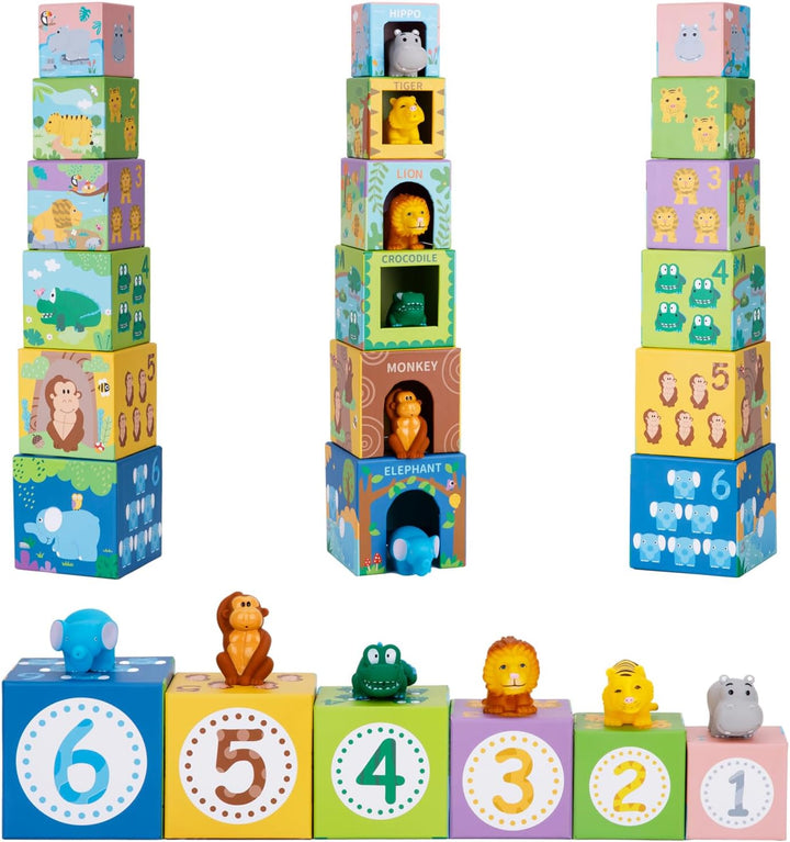 KMTJT Baby Stapelturm und Stapelwürfel ab 1 Jahr, Tier Montessori Spielzeug ab 1 2 3 Jahr, Geschenk