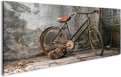 islandburner Bild Bilder auf Leinwand altes rostiges Fahrrad über einem Grunge Hintergrund Wandbild,