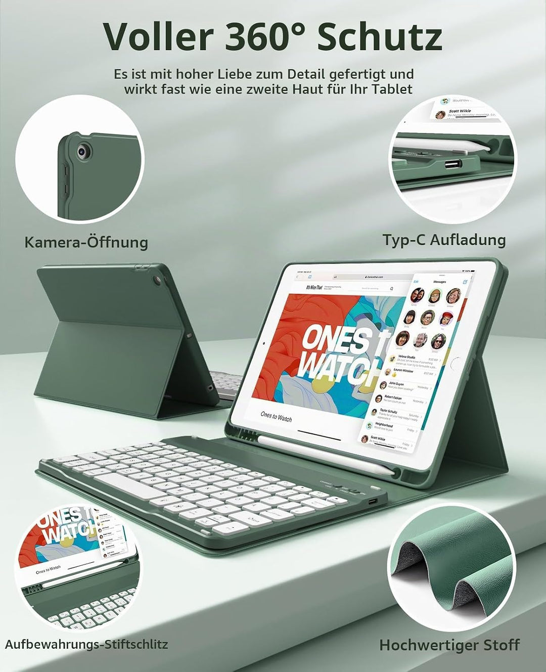 JKSML Hülle mit Tastatur für iPad 9./ 8./ 7. Generation (2021/2020/ 2019) | Soft TPU Rückseite Schut