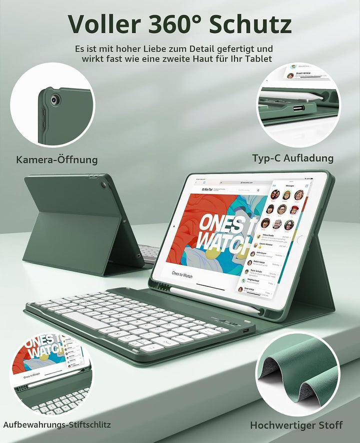JKSML Hülle mit Tastatur für iPad 9./ 8./ 7. Generation (2021/2020/ 2019) | Soft TPU Rückseite Schut