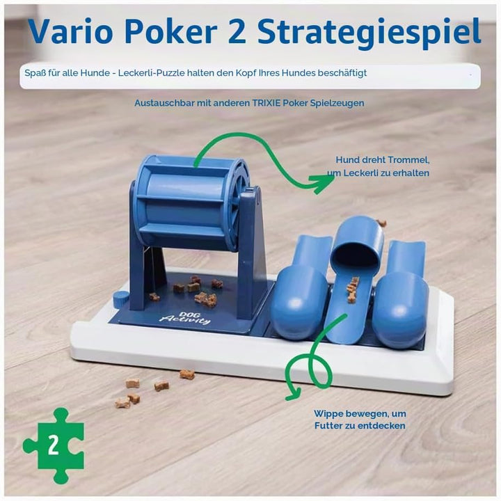 TRIXIE Vario Poker Box 2 Hundefutter-Puzzle, Mittelstufe (Level 2) Strategiespiel, Leckerli-Spielzeu