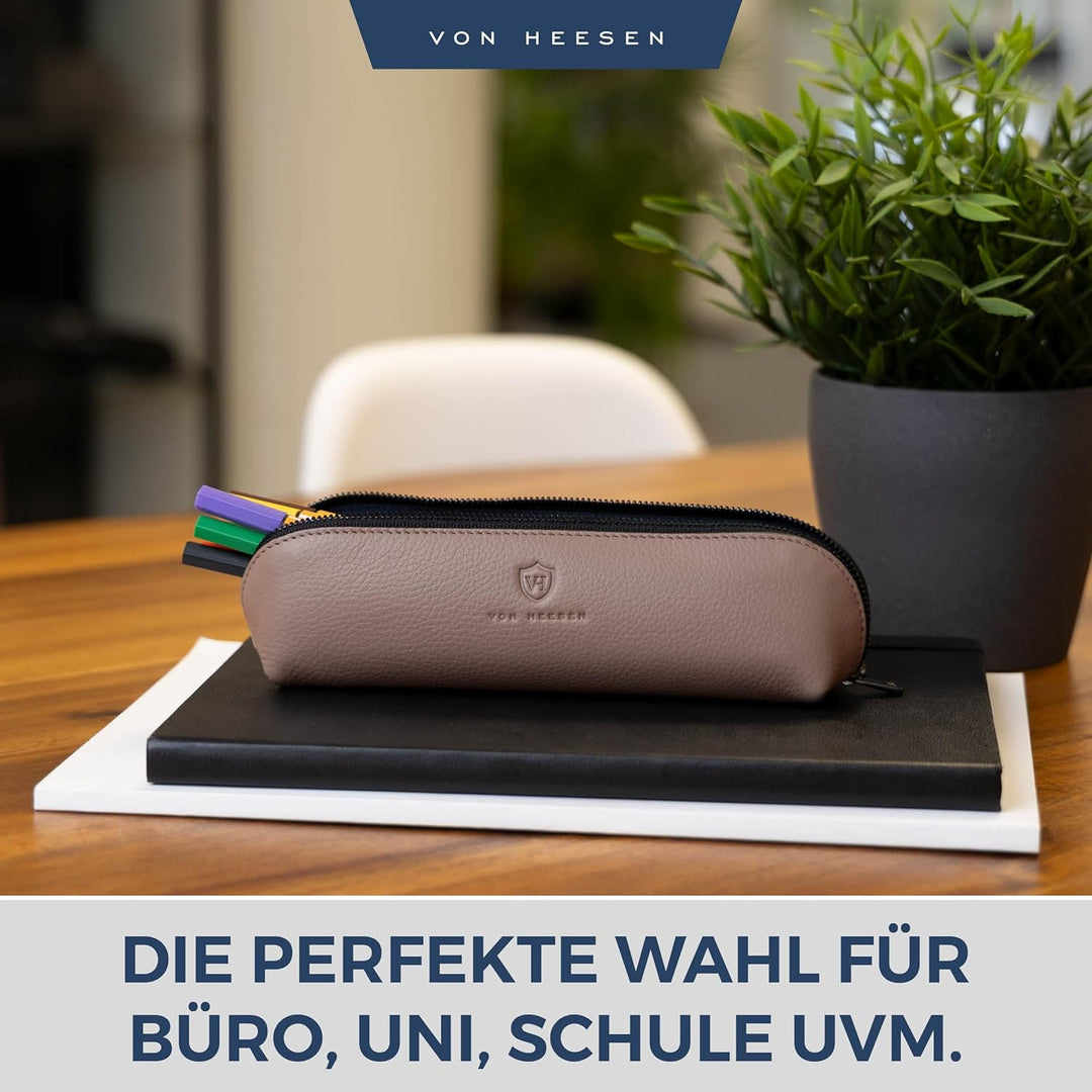 VON HEESEN® Echtleder Federmäppchen Leder Federmappe Etui für Stifte Mäppchen Schule Federtasche Uni