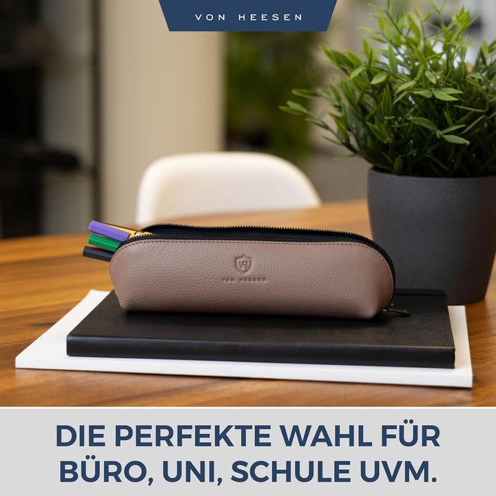 VON HEESEN® Echtleder Federmäppchen Leder Federmappe Etui für Stifte Mäppchen Schule Federtasche Uni