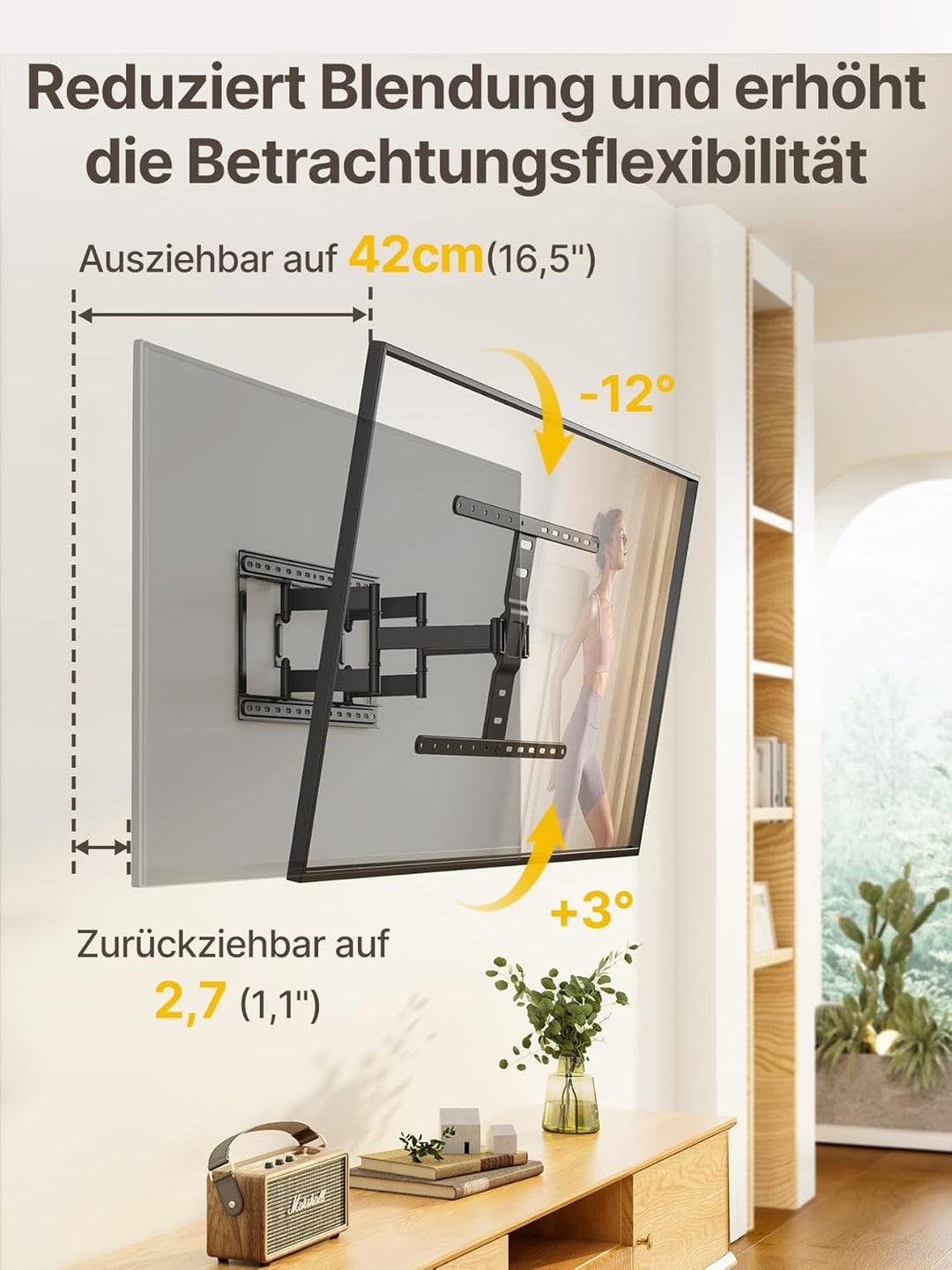 monTEK Ultra Slim TV Wandhalterung Schwenkbar für 43-90 Zoll Fernseher, 1,1" dünne TV Halterung Voll