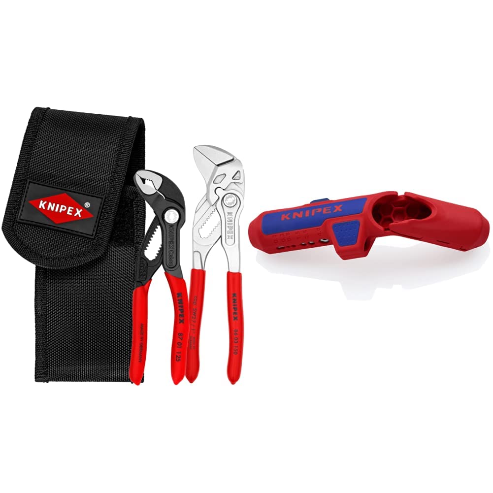KNIPEX 00 20 72 V01 Mini-Zangenset in Werkzeuggürteltasche &amp; ErgoStrip Universal-Abmantelungswerkzeu