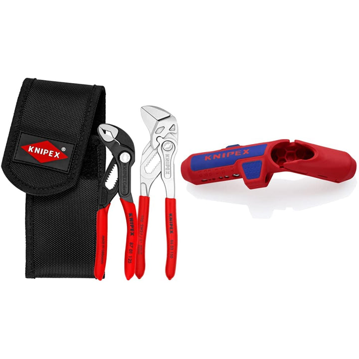 KNIPEX 00 20 72 V01 Mini-Zangenset in Werkzeuggürteltasche &amp; ErgoStrip Universal-Abmantelungswerkzeu