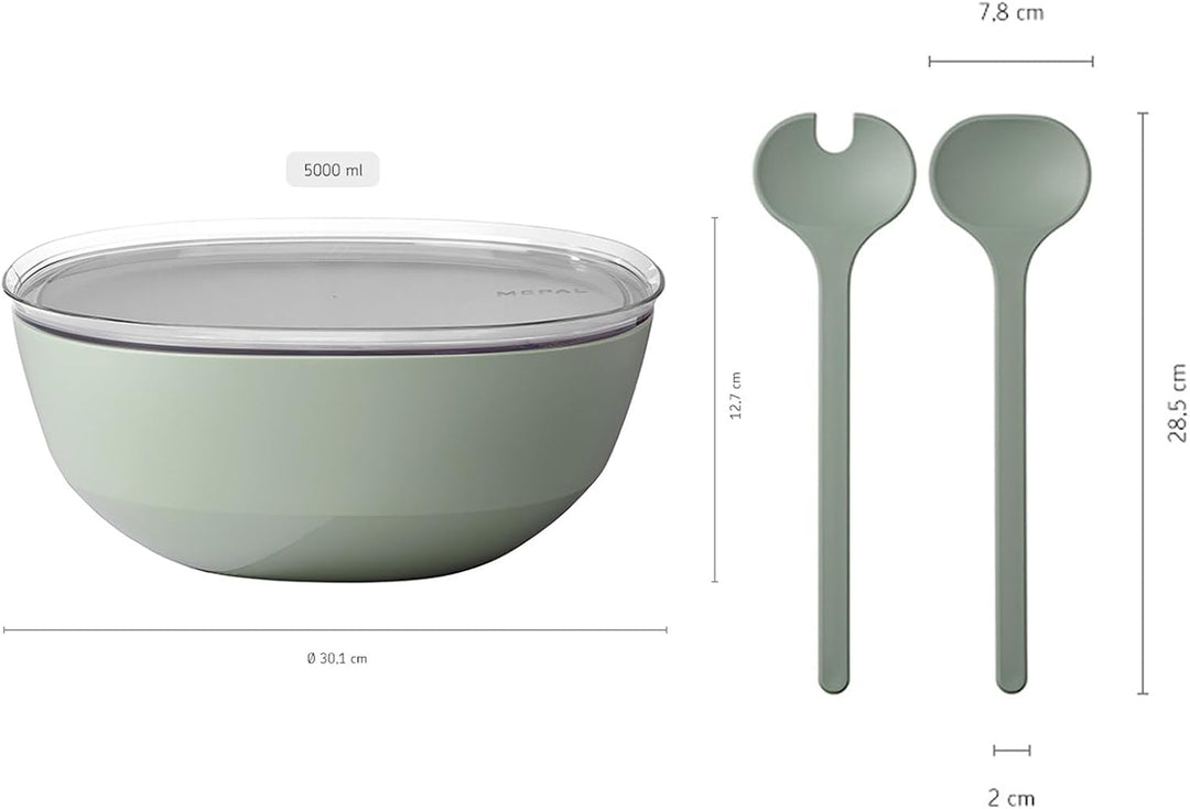 Mepal – Salat-Set Silueta – Servierschale mit Deckel (5000 ml) mit Salatbesteck (28,5 cm) – Outdoor-