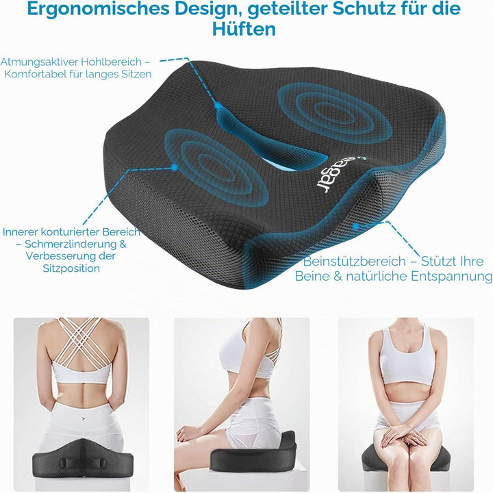 Feagar Sitzkissen, Orthopädisches Sitzkissen aus Memory Foam, Ergonomisches Sitzkissen für Bürostuhl