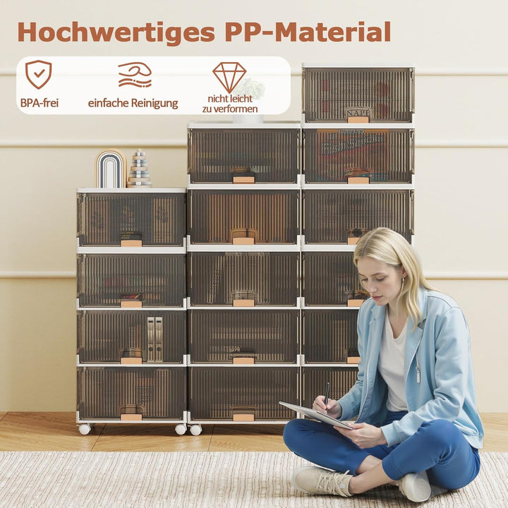 COSTWAY Schuhboxen mit Rollen, 5er Set, Schuhkarton stapelbar transparent, Schuh-Organizer aus Kunst