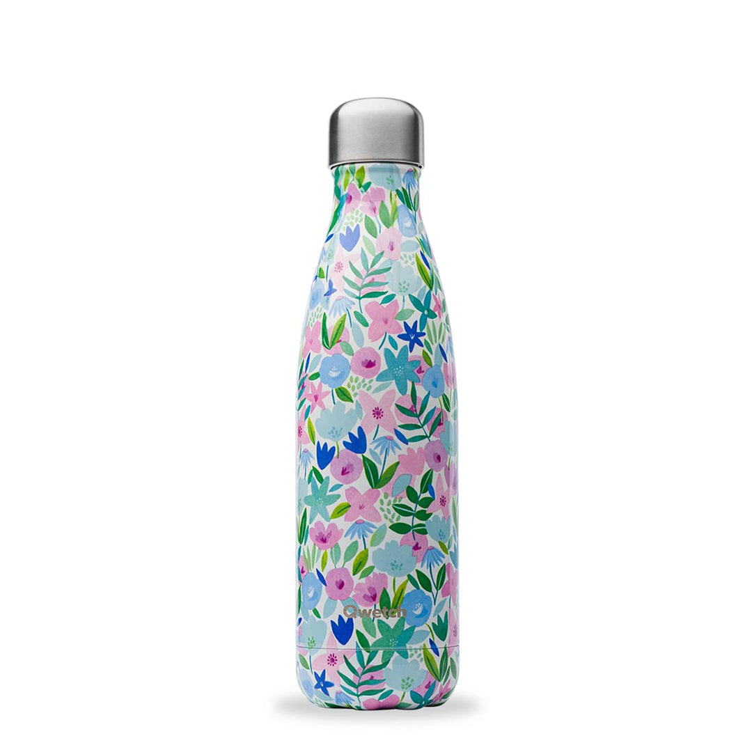 QWETCH - Isothermische Originals Flasche - Flora Blau 500ml - Nomadische Edelstahlflasche - 24h Kalt