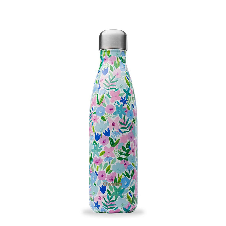 QWETCH - Isothermische Originals Flasche - Flora Blau 500ml - Nomadische Edelstahlflasche - 24h Kalt