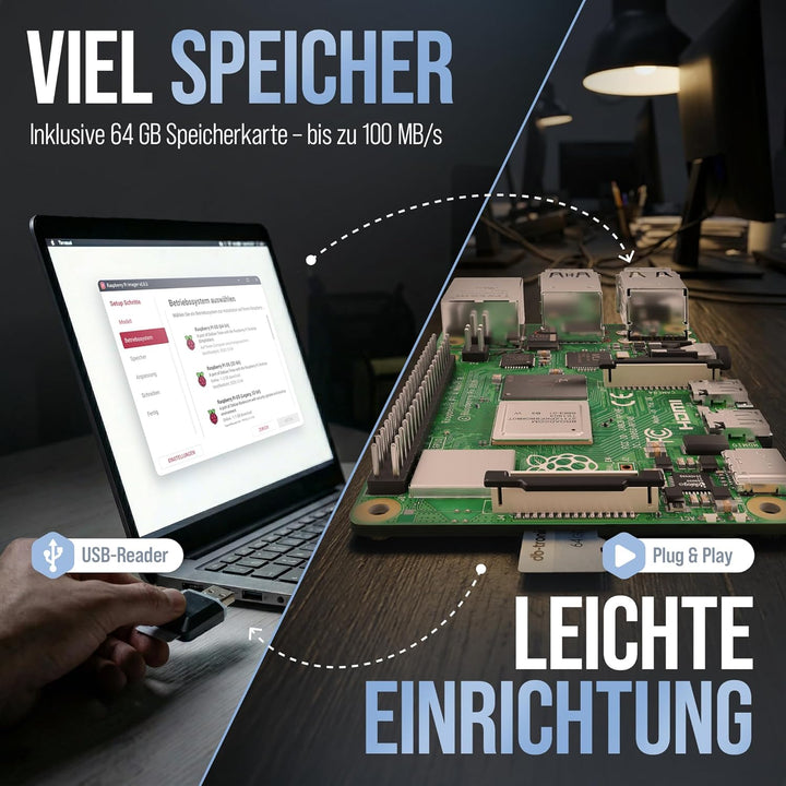 db-tronic Raspberry Pi 4 1GB Starter Set | 64GB Black Edition | Netzteil 15W | Gehäuse schwarz | Küh