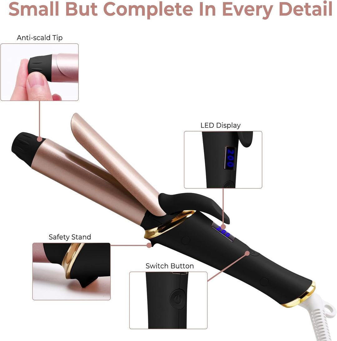 Mini Lockenstab 25mm, Lockenstab mit Klemme, Curling Iron 110-240V, Lockenstäbe Kurze Haare mit LED