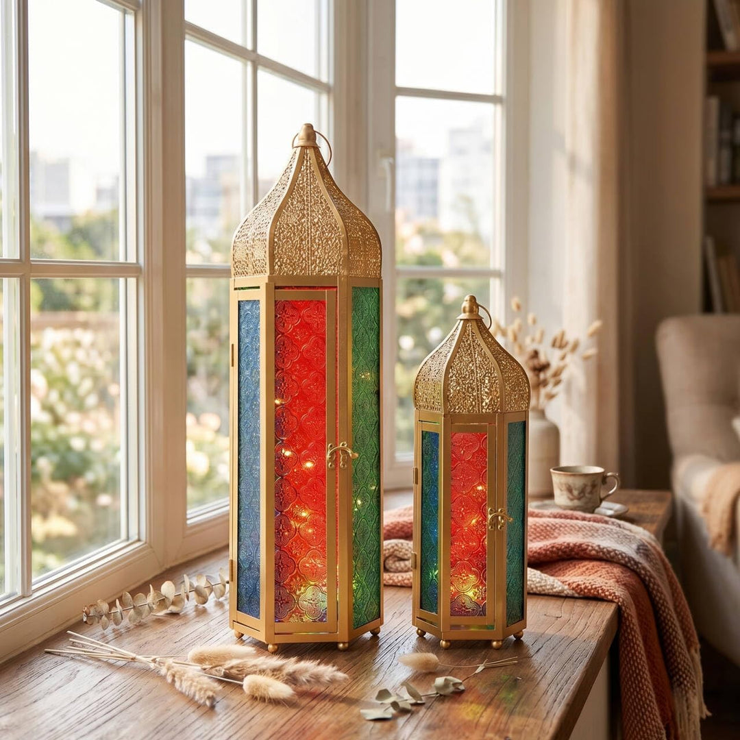 TRIROCKS 2er-Set Dekorative Ramadan-Kerzenlaterne aus Metall Orientalischer Kerzenhalter Arabische H