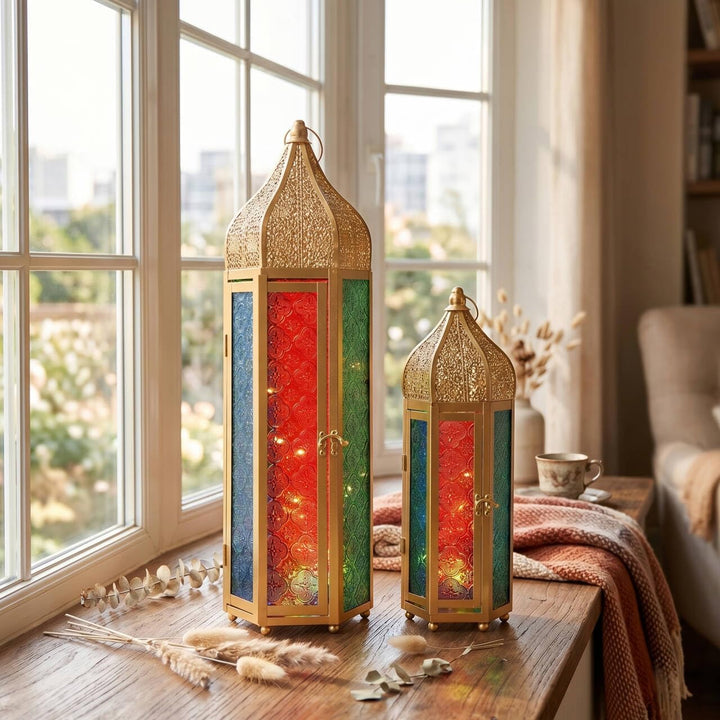 TRIROCKS 2er-Set Dekorative Ramadan-Kerzenlaterne aus Metall Orientalischer Kerzenhalter Arabische H