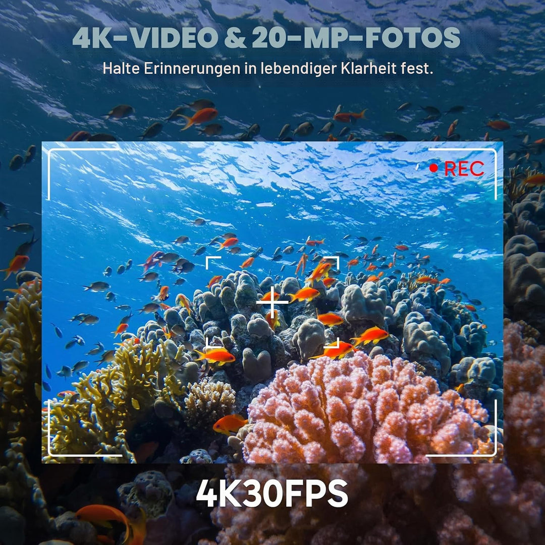 AKASO Action Cam 4K30FPS mit 128GB microSDXC Speicherkarte 20MP WiFi 40M Unterwasserkamera Wasserdic