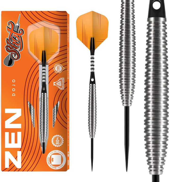 Shot! Darts Zen Dojo-Steel Tip Dart Set-Front Weighted-80% Tungsten Barrels 21.0 Gramm, 21.0 Gramm