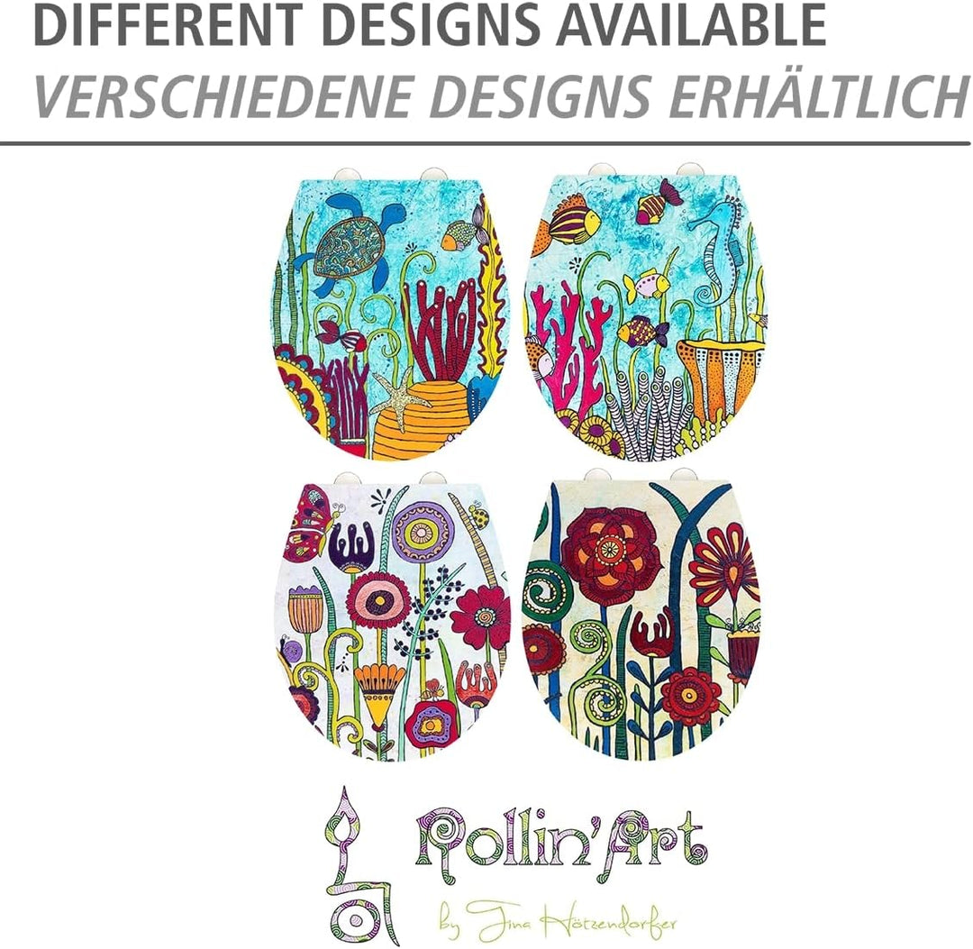 WENKO WC-Sitz Full Bloom, bunter Rollin'Art Toilettensitz, Relief Oberfläche, hygienische Schnellbef