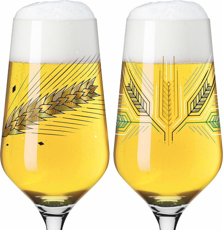 Ritzenhoff 3471003 Bierglas 300 ml – 2er Set – Serie Brauchzeit, Motiv Nr. 3 – Gerste, mehrfarbig –
