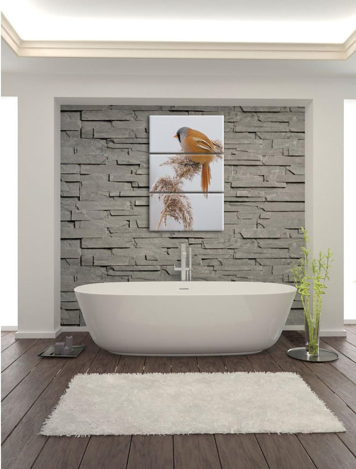 Pixxprint Vogel auf Weizen im Winter als Leinwandbild/Grösse: 3 Teilig (120x80) cm/Wandbild/Kunstdru