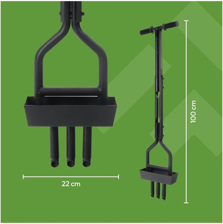 Dönges Rasenlüfter manuell - 3 Zinken aus Stahl + Kernsammelrahmen - Hand-Aerifizierer für Moosreduz