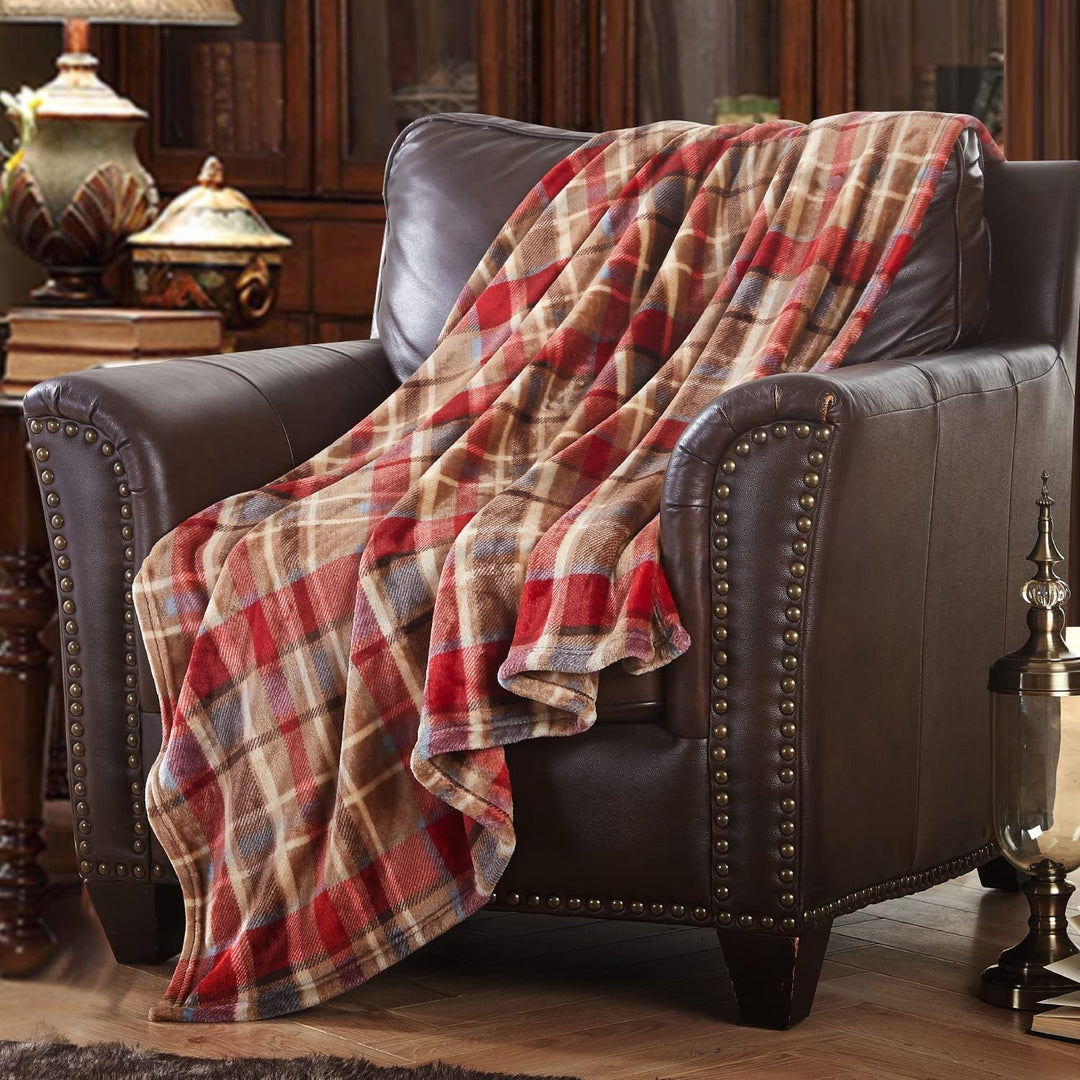 DREAMLANDING Decke für Sofa-230 x 230 cm Rot kariert-Kuscheldecke Flauschig weich, bunt, übergross,