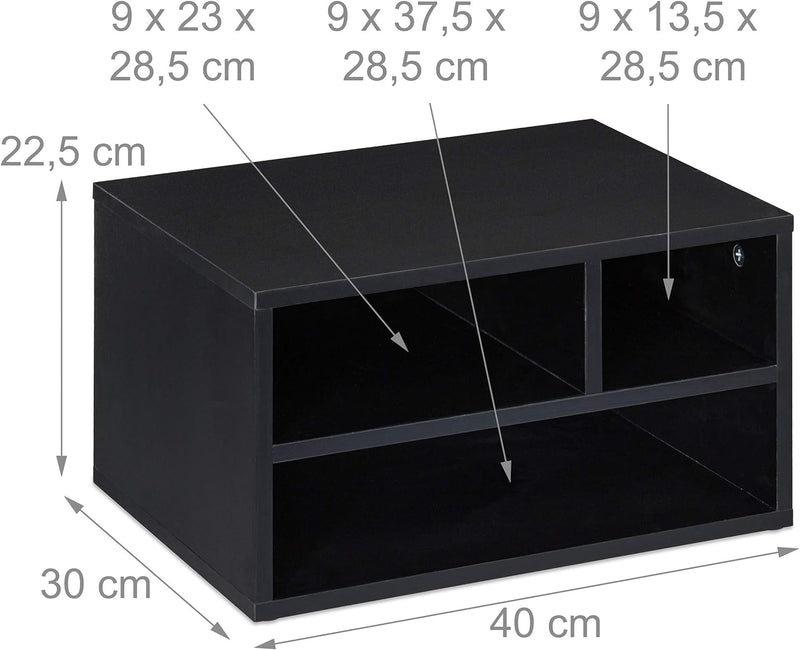 Relaxdays Druckerständer Schreibtisch, 3 Fächer, Regal für Drucker, Druckerhalter, H x B x T: 22,5 x