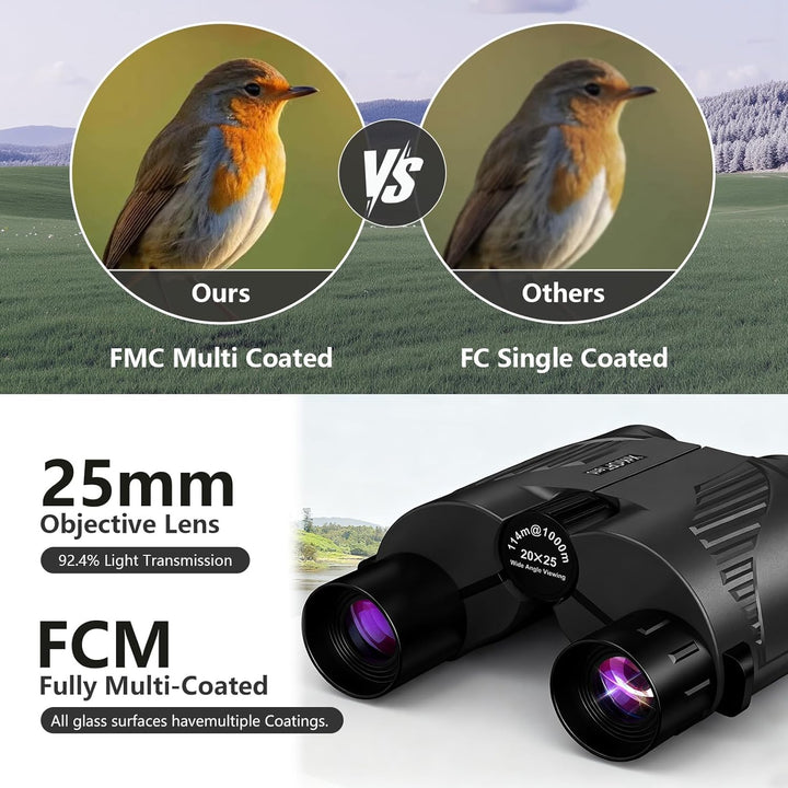 Fernglas 20x25 für Erwachsene &amp; Kinder 8-12 | Mini Kompakt Fernglas Klein | BAK4 FMC Optik, Wasserdi