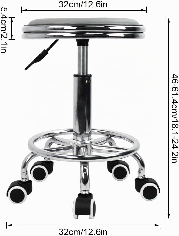 KKTONER Rollhocker Drehhocker höhenverstellbar mit Fussstütze aus PU Leder Grau, Grau