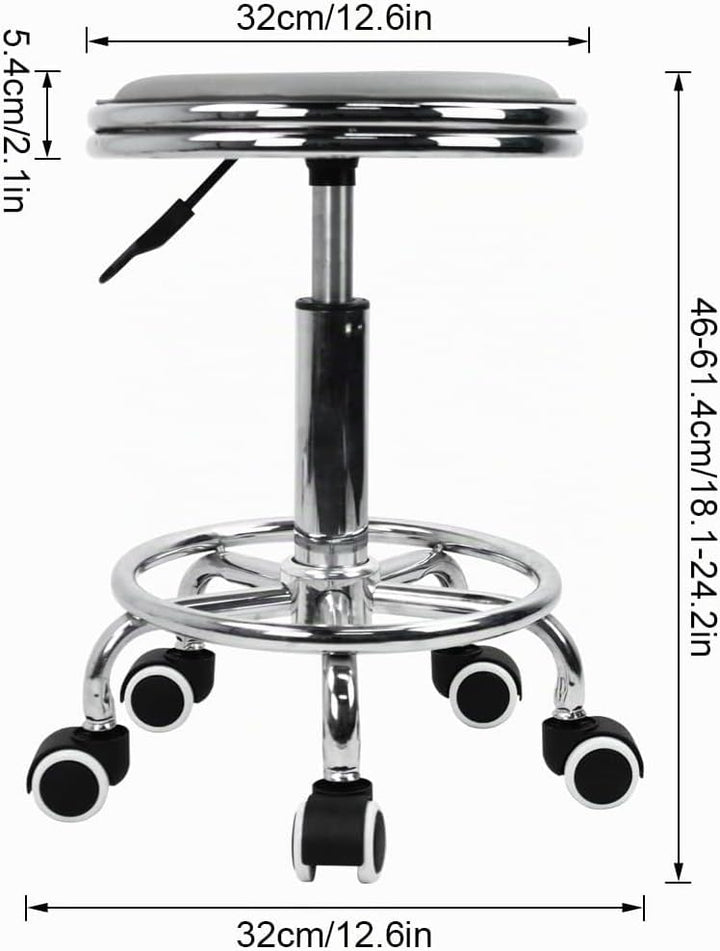 KKTONER Rollhocker Drehhocker höhenverstellbar mit Fussstütze aus PU Leder Grau, Grau