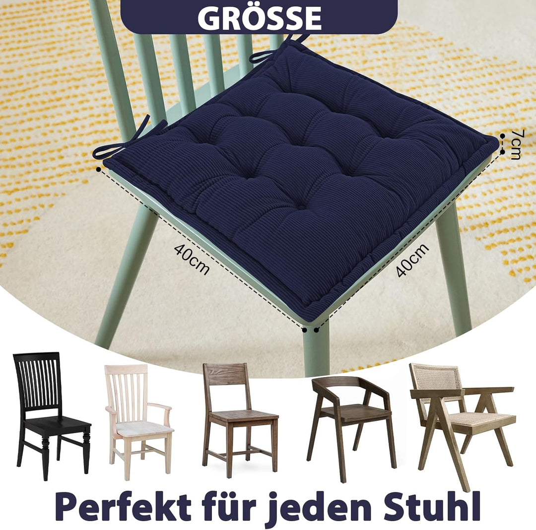 Indoor Sitzkissen Stuhl 2er Set – Komfortable Cordstoff-Sitzmatte Stuhlkissen mit Bändern, Hochwerti