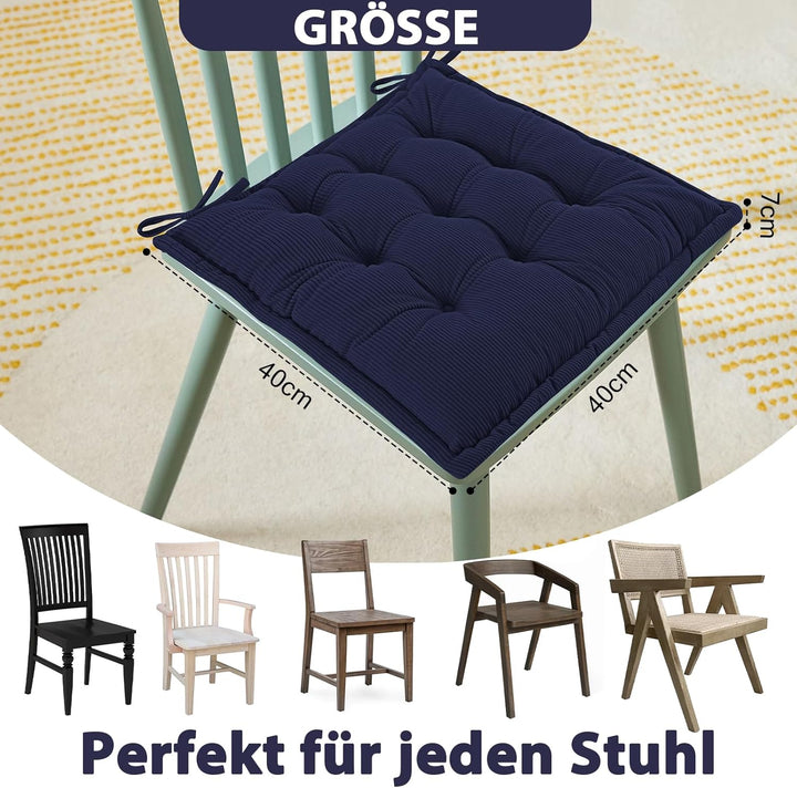 Indoor Sitzkissen Stuhl 2er Set – Komfortable Cordstoff-Sitzmatte Stuhlkissen mit Bändern, Hochwerti