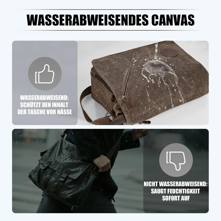 Eshow Umhängetasche Herren 15,6 Zoll Wasserabweisend, Laptoptasche Messenger Bag aus Echtleder und C