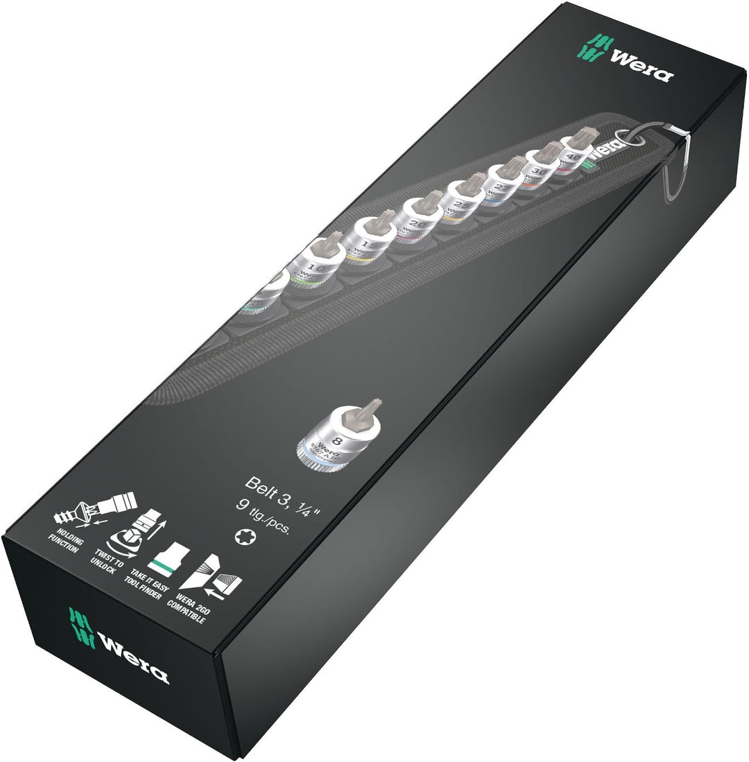 Wera 05003882001 Belt A 3 TORX HF Zyklop Bitnuss-Satz Torx, mit Haltefunktion, 1/4"-Antrieb, 9-teili
