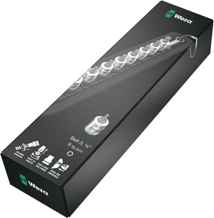 Wera 05003882001 Belt A 3 TORX HF Zyklop Bitnuss-Satz Torx, mit Haltefunktion, 1/4"-Antrieb, 9-teili