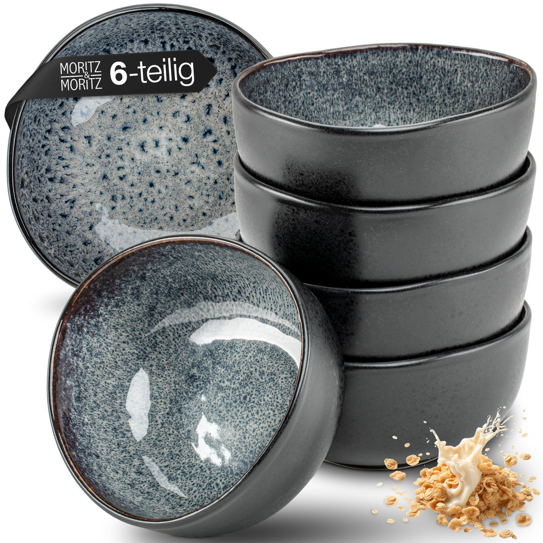 Moritz & Moritz ORGANIC Müslischalen Set 6-teilig Grau, Steingut Bowls im modernen Design, ca. 500 m