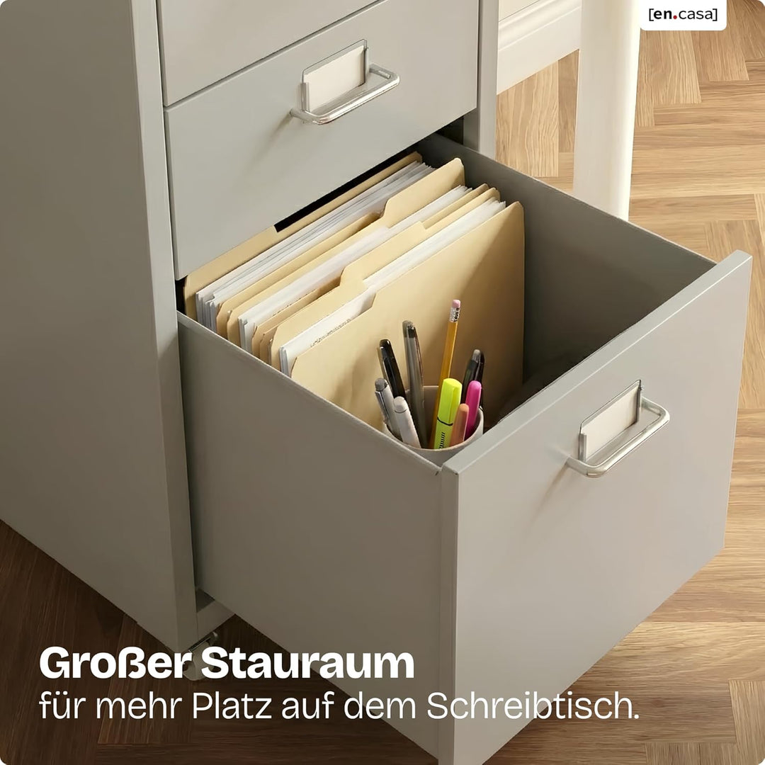 [en.casa] Rollcontainer Kökar Schubladenschrank Metall Aktenschrank mit 3 Schubladen Bürowagen mit R