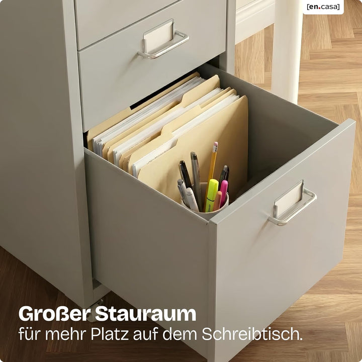 [en.casa] Rollcontainer Kökar Schubladenschrank Metall Aktenschrank mit 3 Schubladen Bürowagen mit R