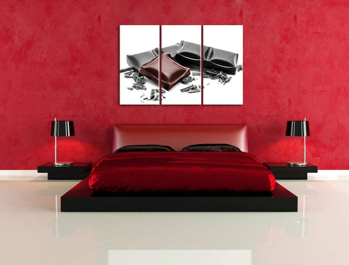 leckere Tafel Schokolade schwarz/weiss 3-Teiler Leinwandbild 120x80 Bild auf Leinwand, XXL riesige B