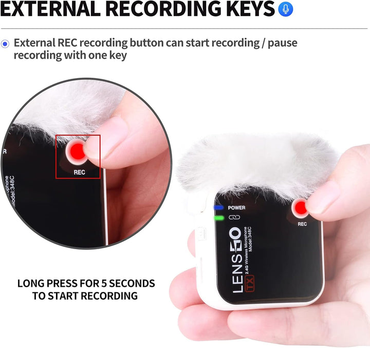 LENSGO 348C 2,4G Drahtloses Lavalier Mikrofon, 32GB TF-Kartensteckplatz kompakte Mikrofon Kabellos M