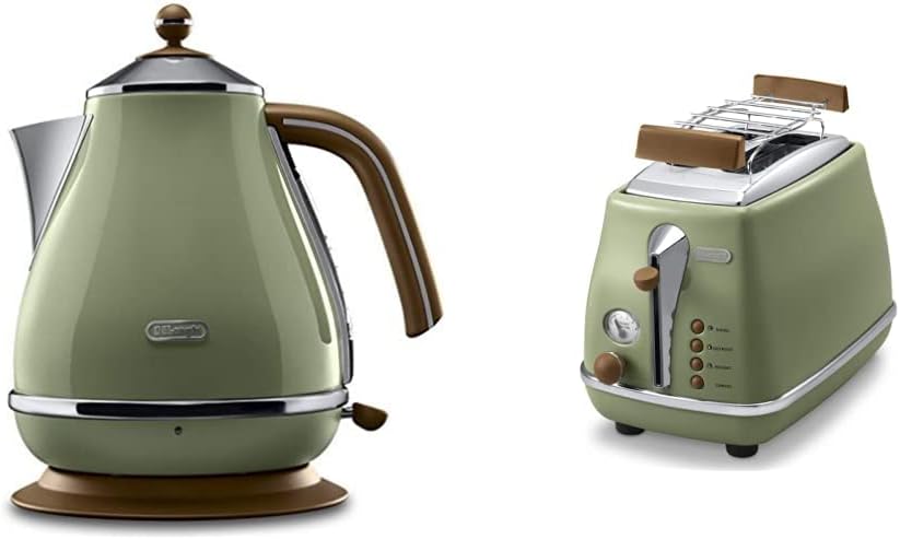 De'Longhi Toaster Icona Vintage CTOV2103.GR - 2-Schlitz-Toaster mit Brötchenaufsatz, grün & De'Longh