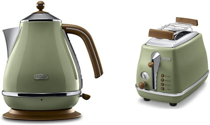 De'Longhi Toaster Icona Vintage CTOV2103.GR - 2-Schlitz-Toaster mit Brötchenaufsatz, grün & De'Longh