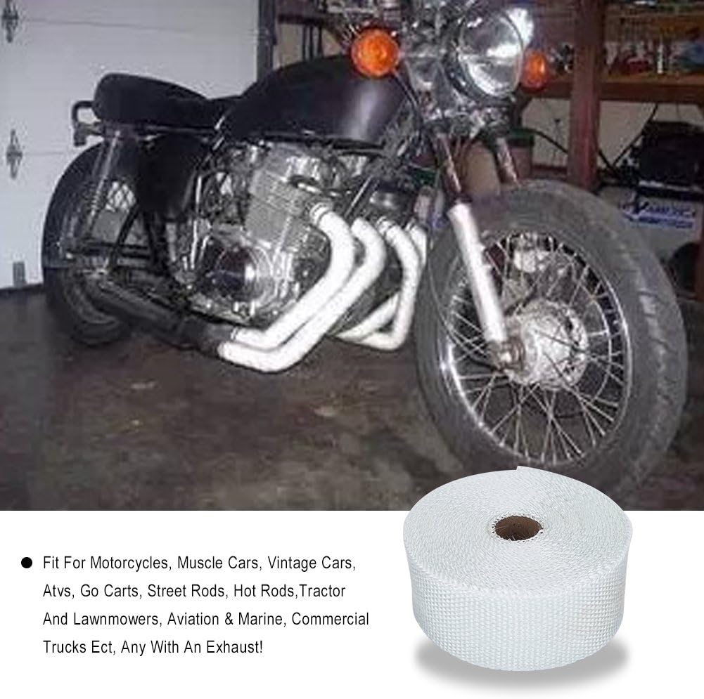 KIMISS Auspuff Wrap, 10 M Wrap weiss Verpackungsband für Auspuffrohr Auspuff Wrap Wärmeisolierung fü