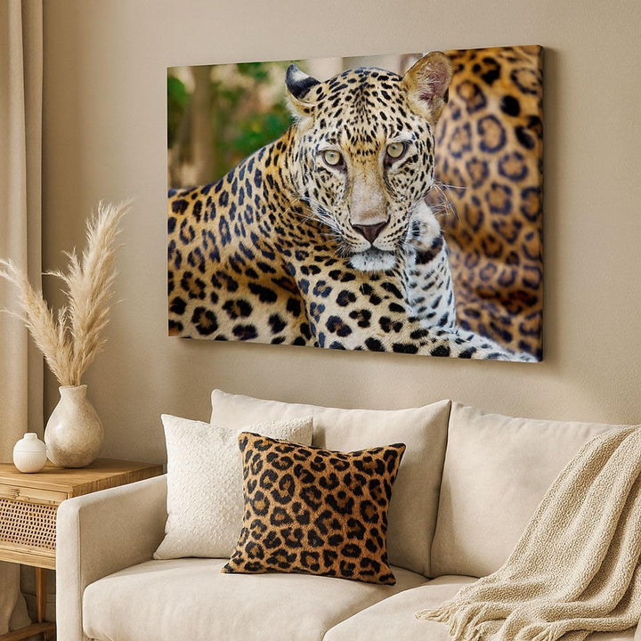 Bilder auf Leinwand 100x70cm Leinwandbild Leopardpanther Katze Tier Savanne Gross Wanddeko Bild Schl