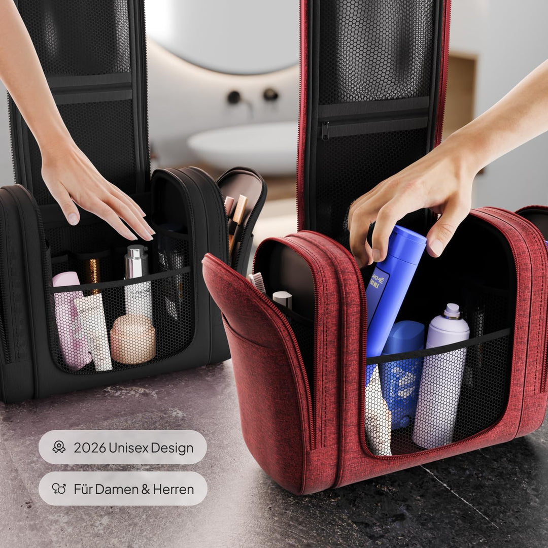 VanLindson Kulturbeutel XXL, 9 Liter Stauraum, 3-in-1 Kulturtasche zum Aufhängen für Damen, Herren u