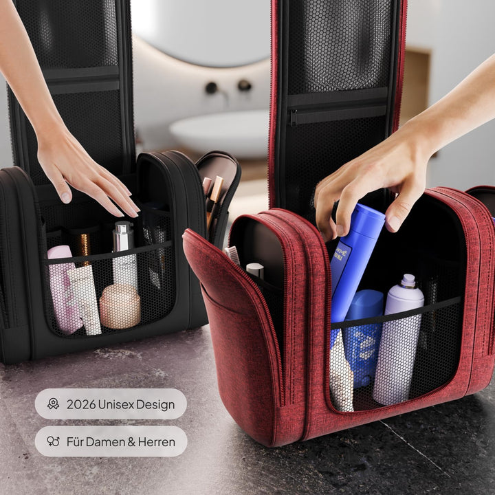 VanLindson Kulturbeutel XXL, 9 Liter Stauraum, 3-in-1 Kulturtasche zum Aufhängen für Damen, Herren u
