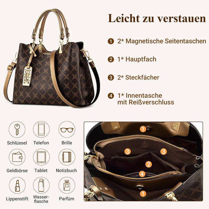 DIRRONA Damen Handtasche Mittel Schultertasche Casual Umhängetasche PU Leder Tasche Shopper Party To
