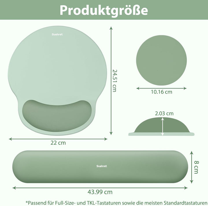 Mauspad & Tastatur Handballenauflage, 3-in-1 Ergonomisches Gel Memory Foam Mauspad mit Handgelenkstü