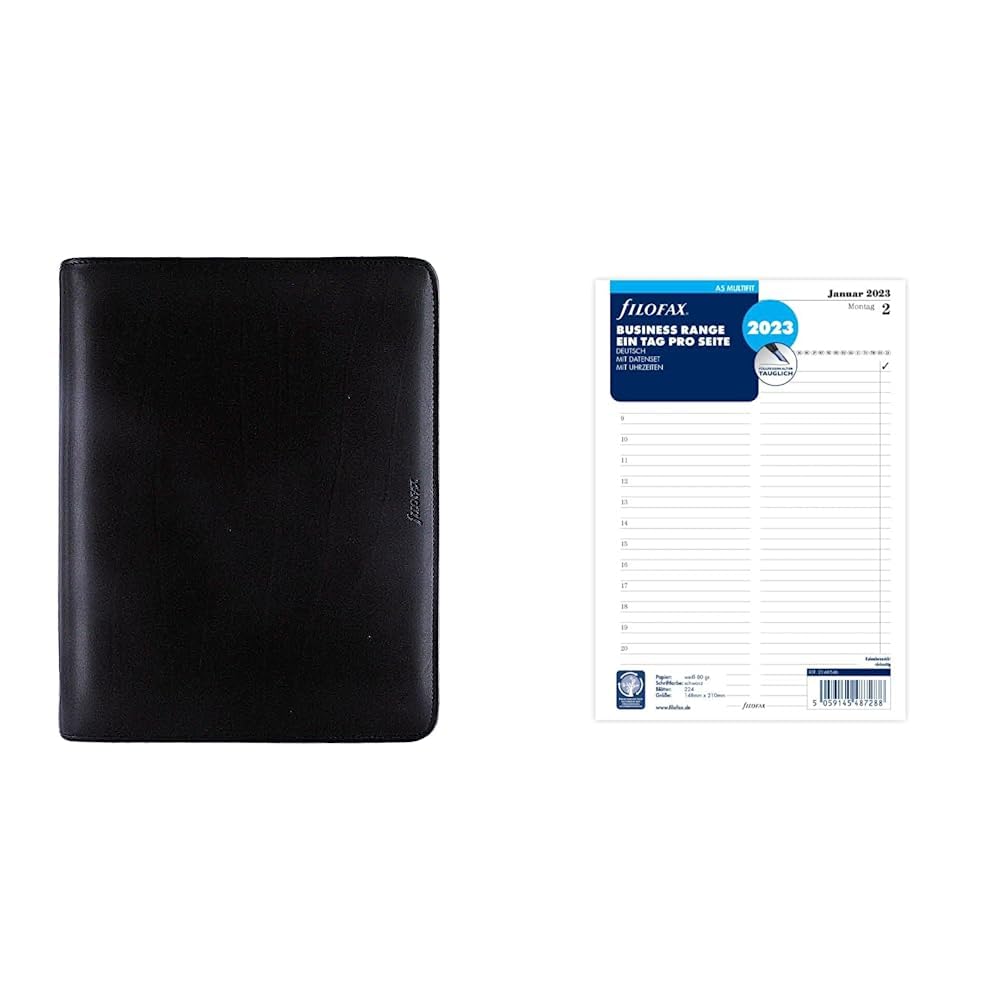 Filofax Metropol Personal Organiser (DIN A5, mit Reissverschluss), schwarz & A5 Multi 1 Tag auf 1 Se